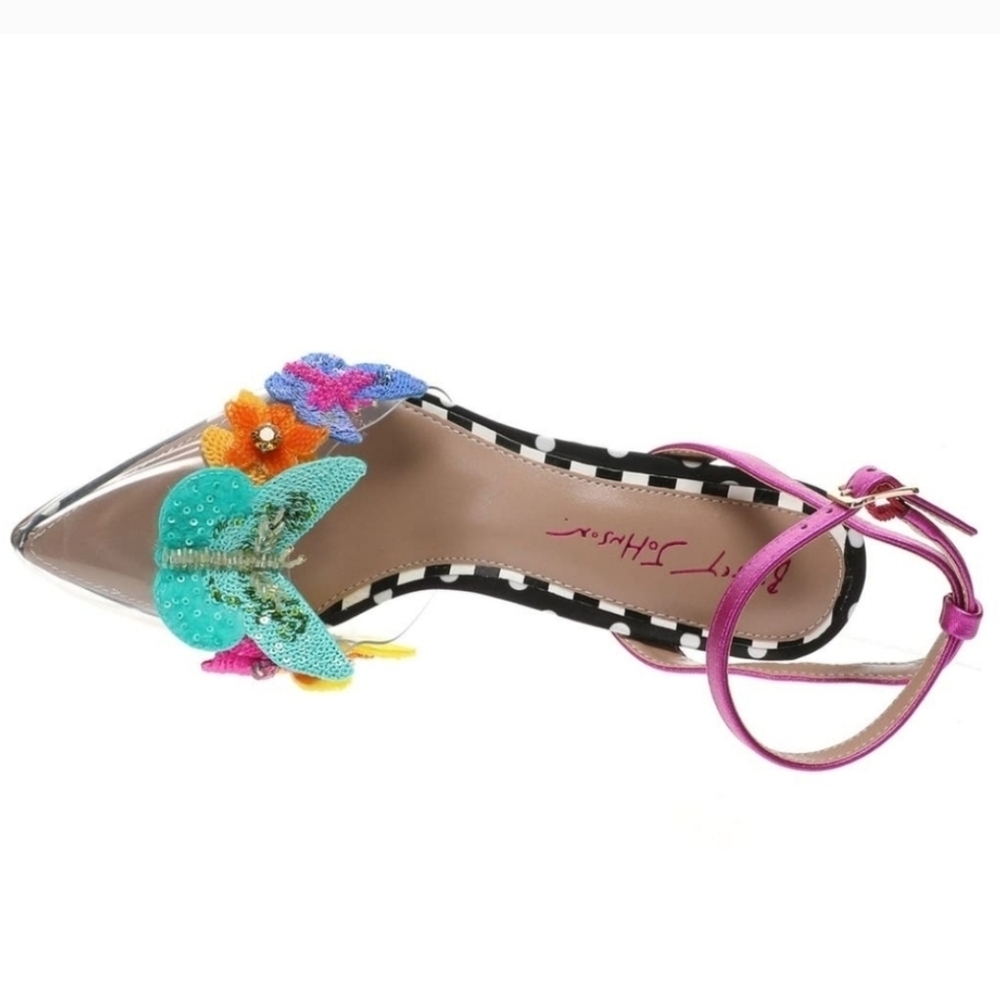 💙🔹️ Betsey Johnson🔹️ Kamilla Sequin Butterfly Clear Lucite Pumps - Picture 4 of 9